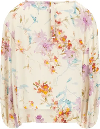 Herno Floral Watercolor Blouse with Keyhole Detail