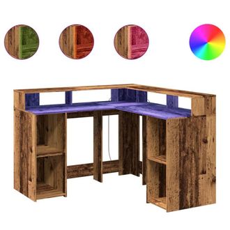 Berkfield Home Desk with LED Lights Old Wood 130x130x91 cm Engineered Wood in Brown | Size: 130 x 130 x 91 cm