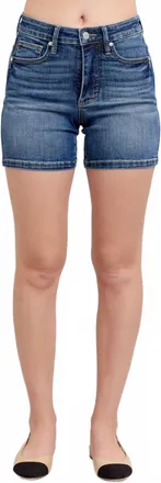 Judy Blue Mid Rise Tummy Control Mid Length Shorts In Denim