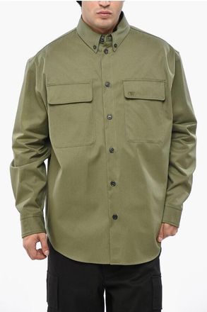 Off-white Lightweight Cotton Overshirt with Button-Down Collar and Dou size 48