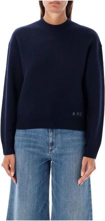 A.P.C. Navy Gebreide Esther Crew Neck Trui - Dames - Ronde hals truien - Blauw - M - Wol - Truien & Vesten