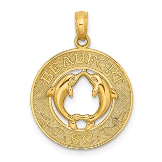 Diamond2Deal 14k Yellow Gold BEAUFORT SC with Dolphins Circle Charm Pendant