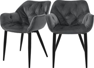 ML Design Ml-design - Set 2x Sillas De Comedor Con Respaldo Y Reposabrazos Asiento Antracita Tapizado Con Funda De Terciopelo Grueso Patas De Metal Sill&oacute;n Dise&ntilde;