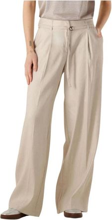 Summum Broeken, Dames, Beige, XL, Linnen, Wijde Linnen Blend Twill Broek