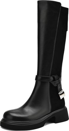 Generic Womens Round Toe Knee High Boots Faux Leather And Suede Panel Chunky Heel Stylish Comfortable Slip Resistant Wear Resistant For Fashion Leisure Daily,