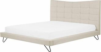 Beliani Beliani - Letto Beige in tessuto di poliestere a Doghe Trapuntatura a Bottoni 180 x 200 cm Lannion