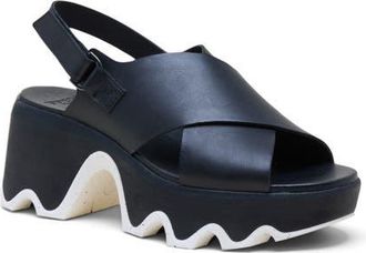 Sorel Kinetic Aura Slingback Platform Sandal in Black/Sea Salt at Nordstrom, Size 5.5