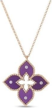 Roberto Coin Venetian Princess Small Purple Titanium Flower Necklace with Diamonds in 18K Rose Gold - 7773603AX17X