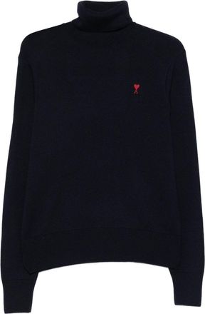 Ami Ribbed High-Neck Turtleneck Sweater with Embroidered Logo