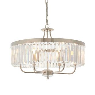 Loops Bright Nickel Ceiling Chandelier Light - Clear Cut Glass 6 Bulb Pendant Fitting in Metallics