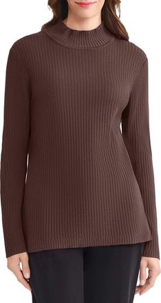 Jones New York Rib Mock Neck Sweater in Coffee Bean at Nordstrom, Size X-Large