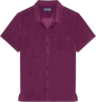 Vilebrequin Terry Bowling Shirt Solid - Heren - Korte mouwen Overhemden - Paars - XL - Katoen - Overhemden