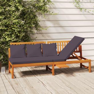 vidaXL Sof&aacute; Cama Con Coj&iacute;n Madera Maciza Acacia Gris 200x60x75 Cm Vidaxl