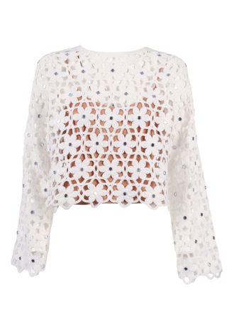 Michael Kors Faux Crochet Ls Top