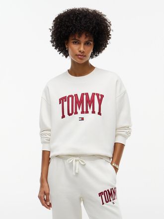 Tommy Hilfiger Womens Varsity Tommy Logo Crewneck Sweatshirt - Ivory - XXL