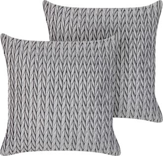 Beliani Conjunto De 2 Cojines Acolchados De Poli&eacute;ster 45 X 45 Cm Gris Eclipta