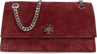 Tory Burch Tassen, Dames, Rood, ONE Size, Katoen, Kira Turnlock Suede Schoudertas