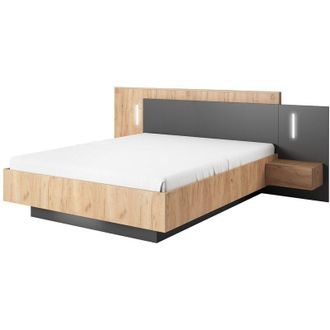 Vente-Unique Vente-unique - Letto con comodini 140 x 190 cm 2 cassetti Con led Naturale e Antracite - francoli