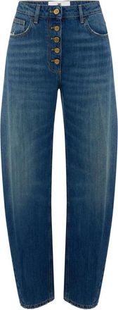 Elisabetta Franchi Jeans, Dames, Blauw, W25, Katoen, Balloon jeans met juweelknopen