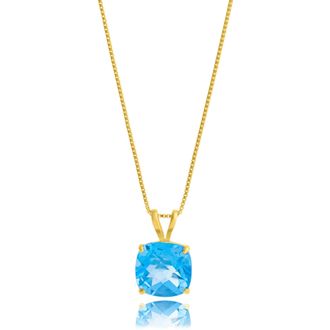 MAX + STONE 14k Yellow Gold 8mm Cushion Cut Gemstone Pendant Necklaces with 18 inch Box Chain