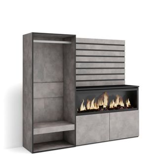 Skraut Home Aparador efecto madera cemento 167x35x145cm chimenea efecto fuego