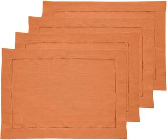 Solino Home Linen Placemats Set of 4, 14 x 19 Inch for Dining Table, Holiday and Everyday Table Decor - Classic Hemstitch in Pumpkin at Nordstrom