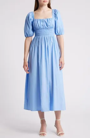 & Other Stories Smocked Puff Sleeve Midi Dress in Blue Light at Nordstrom Rack, Size 12