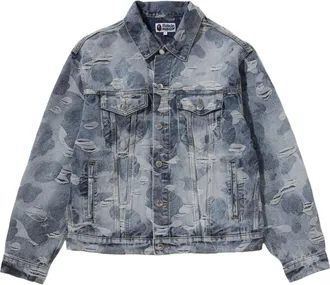 A Bathing Ape Solid Camo Jacquard Denim Trucker Jacket Blue 0ZXLJM305401RBLX