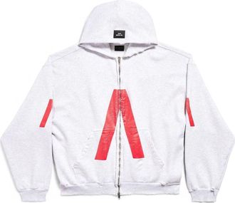 Balenciaga Music Archive Series Connected Zip Up Medium Fit Hoodie Light Grey Red 744457TQVA61561
