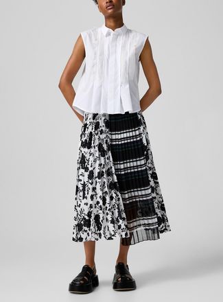 sacai Womens Stripes and flowers pleated midi skirt