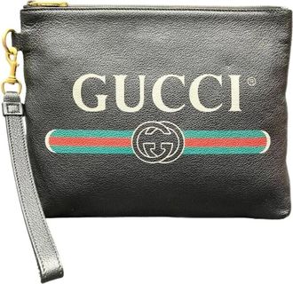Gucci Pre-owned Clutches, male, Black, Size: ONE SIZE Pre-owned Logo Print Leather Clutch Bag