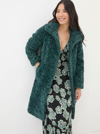 Fat Face FatFace Catie Green Teddy Coat