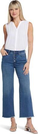 NYDJ Teresa Jeans Womens Blue Denim Cotton Frayed Hem Wide Leg Ankle UPS1311