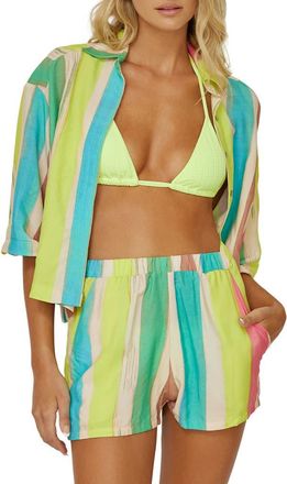 PQ Swim Blake Button-Up Cover-Up Shirt in Pomelo at Nordstrom, Size X-Small