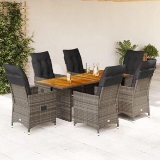 vidaXL Set Comedor Jard&iacute;n 7 Pzas Y Cojines Rat&aacute;n Sint&eacute;tico Gris Vidaxl