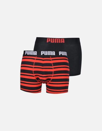 Puma Mens 2-Pack Heritage Stripe Boxer Briefs, Red/Black - Size: 35/34/32
