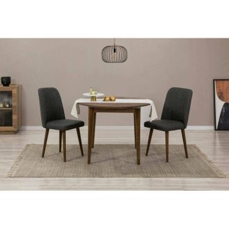 Dmora Dmora - Conjunto De Mesa Y Sillas Dapollon, Juego De Comedor, Composici&oacute;n De Mesa Y Sillas, Kit De Sal&oacute;n Que Ahorra Espacio, 100x100h75 Cm, Nogal Y An