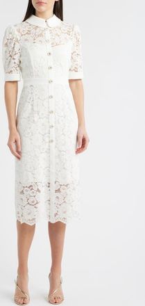 Tahari by ASL Crepe & Lace Shirtdress in Ivory at Nordstrom, Size 16