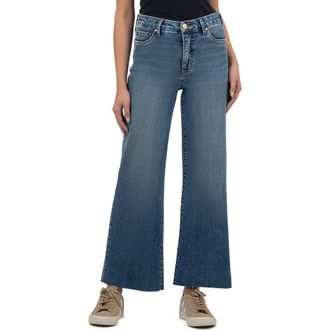Kut from the Kloth Meg Fab Ab Raw Hem High Waist Ankle Wide Leg Jeans in Family at Nordstrom, Size 12