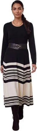 Jessica London Fit And Flare Sweater Dress in Black Ivory at Nordstrom, Size 24