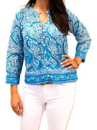 La Plage Hannah Top Effervescent Paisley In White/capri Turquoise