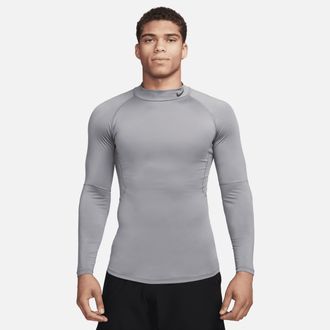Nike Mens Nike Pro Dri-FIT Fitness Mock-Neck Long-Sleeve Top in Grey | FB7908-084