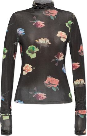 Ganni Bloemenprint Top - Dames - Longsleeves - Zwart - XS - Tops