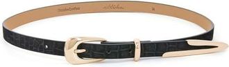 Ettika Liquid Metal Western Buckle Belt in Black Croc Gold at Nordstrom, Size X-Small