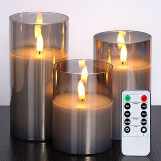 OEM Juego De 3 Velas Led Sin Llama A Pilas, Velas Cil&iacute;ndricas, Velas A Pilas Con Mando A Distancia Y Temporizador, Velas El&eacute;ctricas, 7,6 Cm De Di&aacute;metro X 