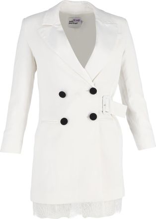 Self Portrait Double-Breasted Crepe Blazer Dress in White Polyester
