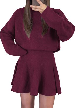 Generic Womens Knitted Pullover Dress, One-Piece Outfit for Short Fall Dresses for Women, Pullover Sweater Dress (Wine,L)