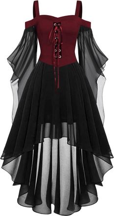 Generic Halloween Dress Women Plus Size, Vintage Lace Renaissance Medieval Victorian Gothic Dress Cold Shoulder Gothic Renaissance Cosplay Party Dresses with 