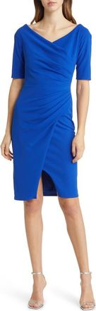 Tadashi Shoji Ruched Crepe Cocktail Dress in Mystic Blue at Nordstrom, Size X-Small