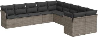 vidaXL Set De Sof&aacute;s De Jard&iacute;n 10 Pzas Con Cojines Rat&aacute;n Sint&eacute;tico Gris Vidaxl